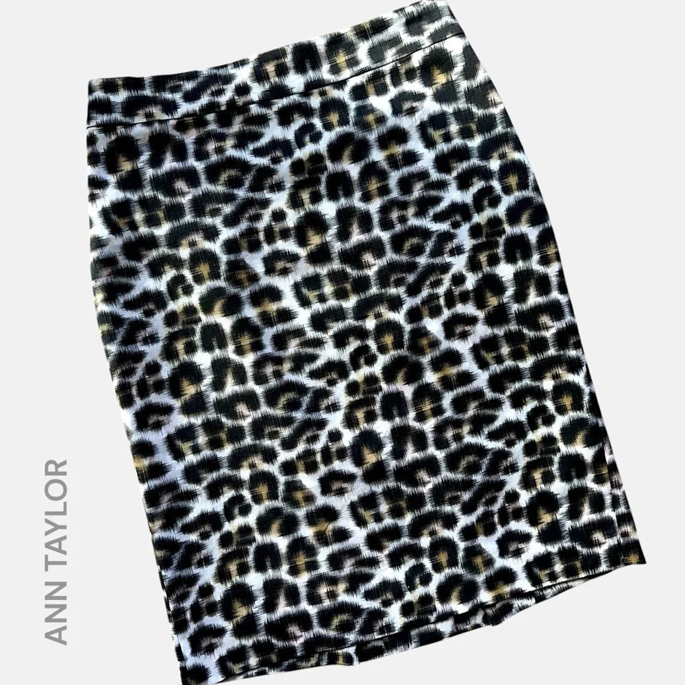 ANN TAYLOR NWOT COTTON SILK BLEND LEOPARD ANIMAL PRINT PENCIL SKIRT | PETITE 0